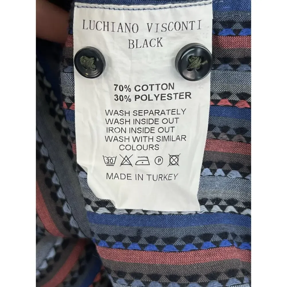 Luchiano Visconti Men’s Big 4X Striped Woven Button Up Shirt Long Sleeve